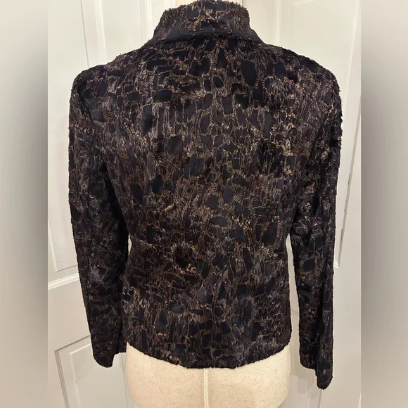 VTG Y2K MI‎ JONG LEE Textured Faux Fur Jacket Navy Gold Sz 4 Luxe Cropped - Picture 11 of 16